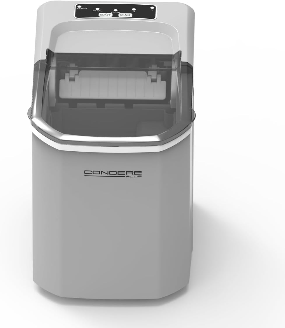 Condere Small Countertop Ice Maker White GB-46 Portable Ice Machine with 1.5L Water Tank, Automatic Cleaning, Ice Size Selection, and Overheat Protection for Home and Kitchen Use