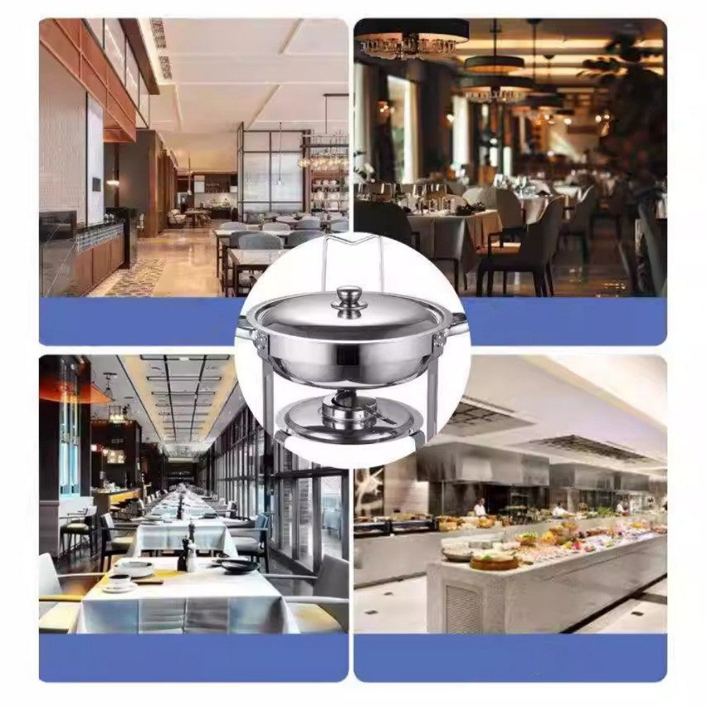 Alcohol-Heating Buffet Stove CDH-39, 5L Round Stainless Steel Set Silver Color, Chafing Dish Food Warmer (Without Alcohol)