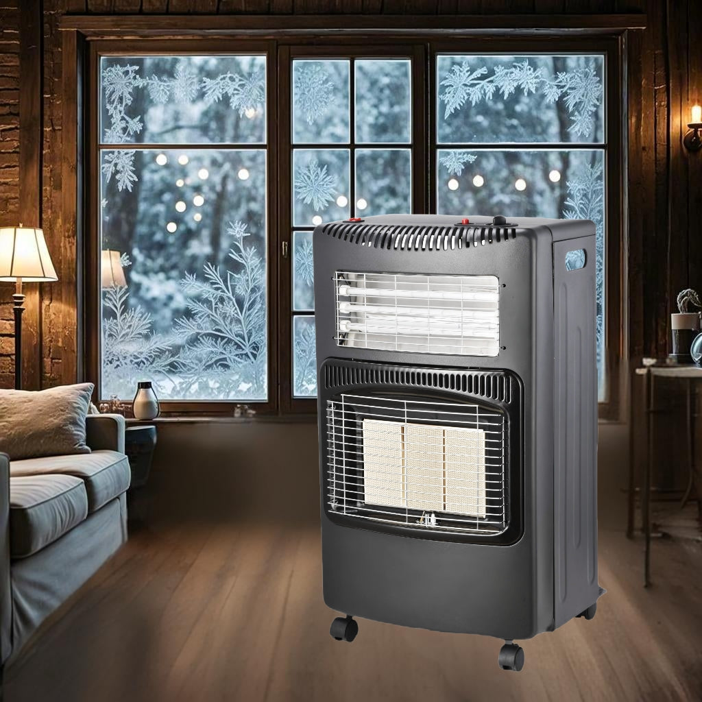 Indoor Slim Propane Gas Heater, 1.4kW-4.2kW with Piezoelectric Ignition, ODS & Tilt Safety, Portable Gas Heater for Home Heating
