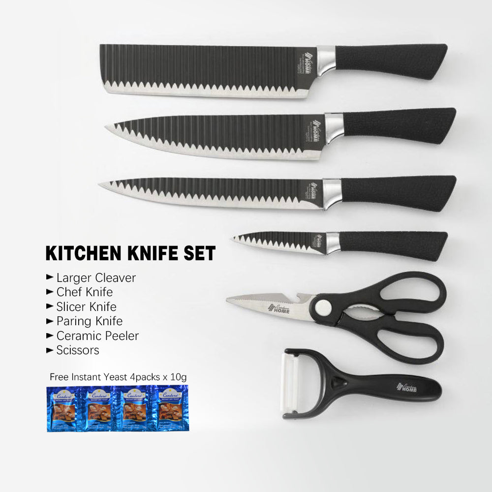 CONDERE HOME 6 PCS Kitchen Knife Set | Larger Cleaver, Chef Knife, Slicer Knife, Paring Knife, Ceramic Peeler, Scissors | 3CR13 Stainless Steel