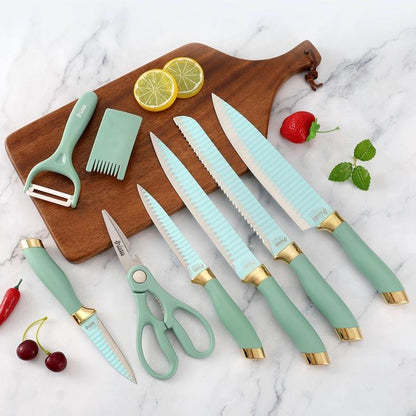CONDERE HOME 8 PCS Knife Set | Chef, Bread, Slicer, Utility, Paring Knife, Ceramic Peeler, Scissors, Finger Protector 3CR13 Stainless Steel