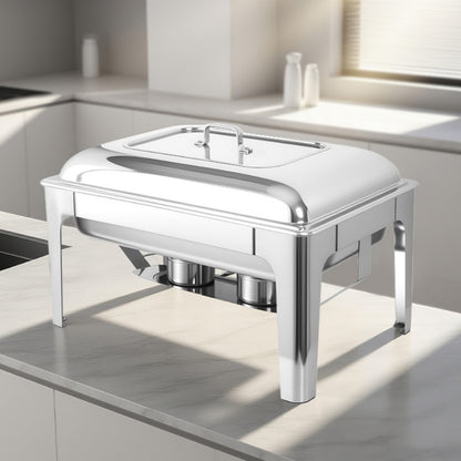 9L Two-Pan Square Stainless Steel Chafing Dish Buffet Stove CDH-34, Alcohol-Heating Food Warmer (Without Alcohol), Silver Color, Heat-Resistant Catering Equipment for Events & Parties