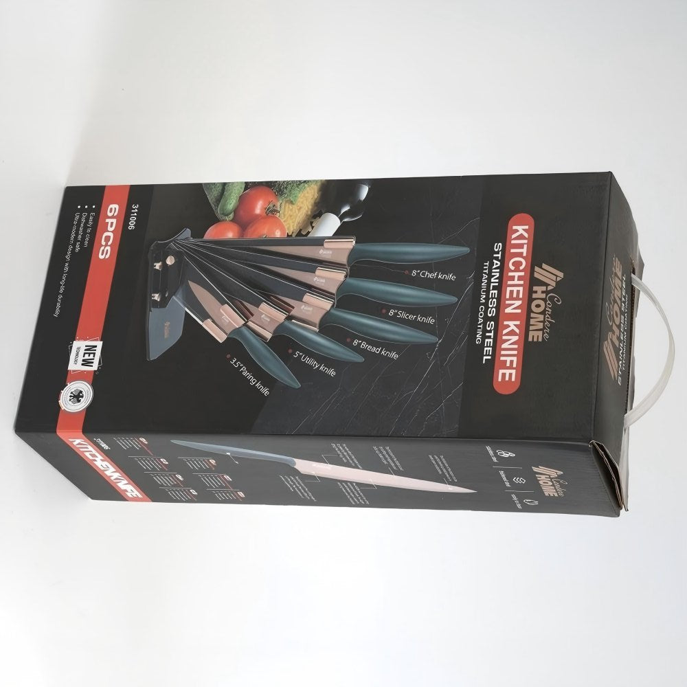 Condere Home 6-Piece Knife Set with Stand – Professional 3CR13 Stainless Steel Kitchen Knives for Home & Culinary Use