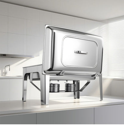 9L Two-Pan Square Stainless Steel Chafing Dish Buffet Stove CDH-34, Alcohol-Heating Food Warmer (Without Alcohol), Silver Color, Heat-Resistant Catering Equipment for Events & Parties