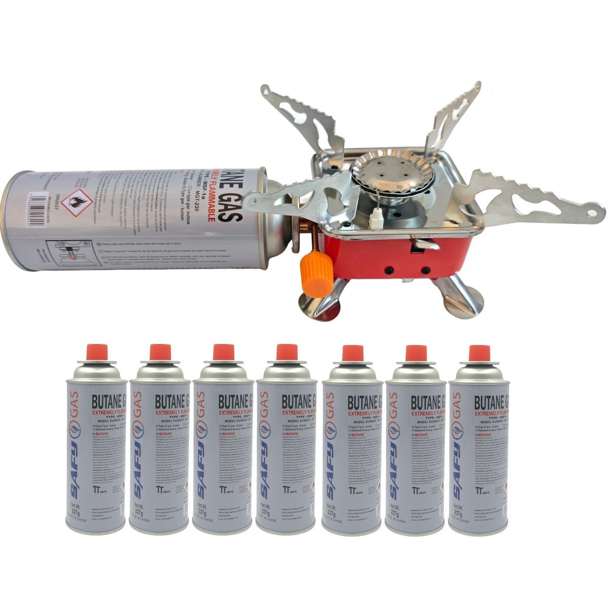 BDZ-001B Portable Camping Stove with Piezo Ignition & Carry Case – Butane Gas Stove with Adjustable Flame & 8 × 227g Gas Canisters