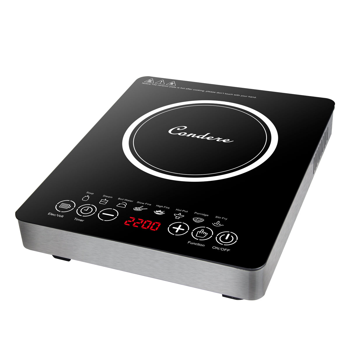 Condere Electric Induction Cooktop C-CPSF15A – Portable Induction Cooker with Stainless Steel Case, Sensor Control, 2200W Energy-Efficient Hot Plate for Countertop Use