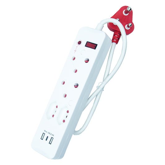 4-Way Surge Protector Power Strip with USB+type-C Ports, 16A Non-Rewirable Red Plug, 450J Surge Protection, Fire-Resistant Shell, IEC Certified, 0.5m Cable CM-2504