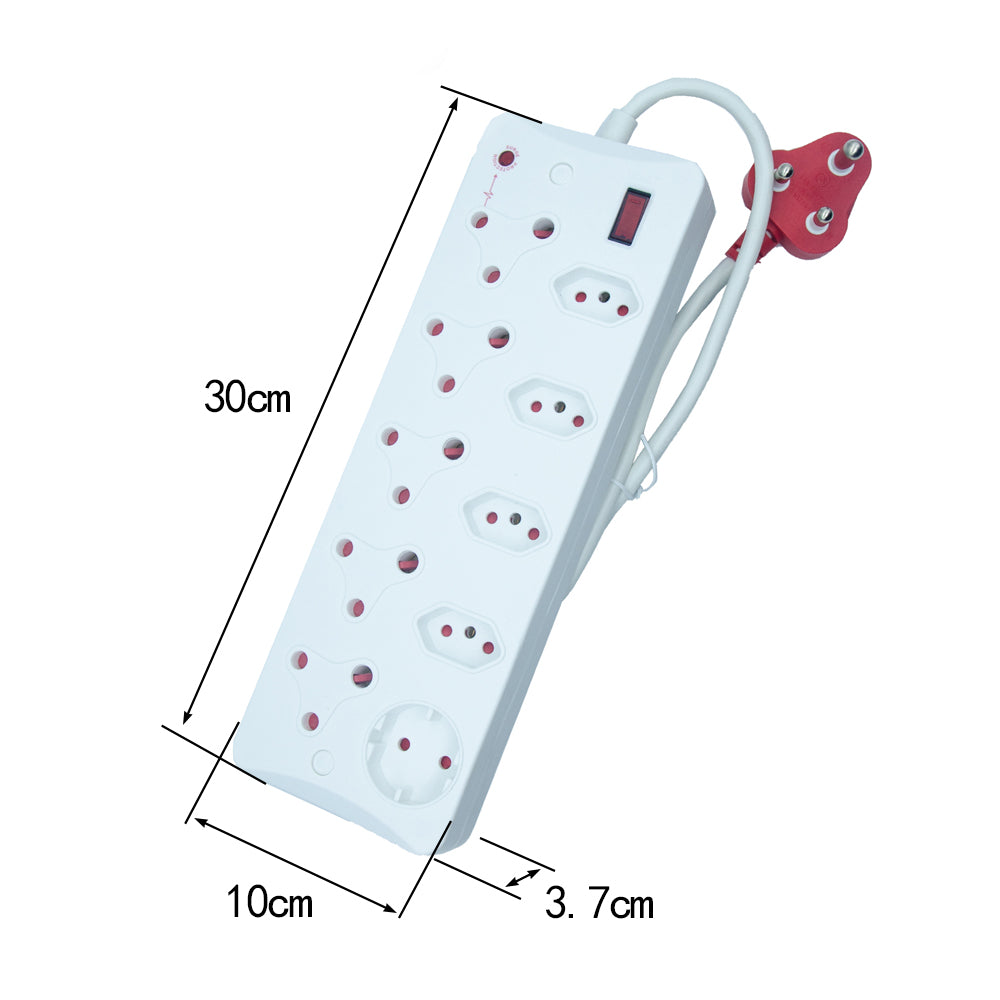 10-Way Surge Protector Power Strip with socket-outlets, 16A Non-Rewirable Red Plug, 450J Surge Protection, IEC Certified, Fire-Resistant, Multi-Outlet Extender with 0.5m Cable CM-2310