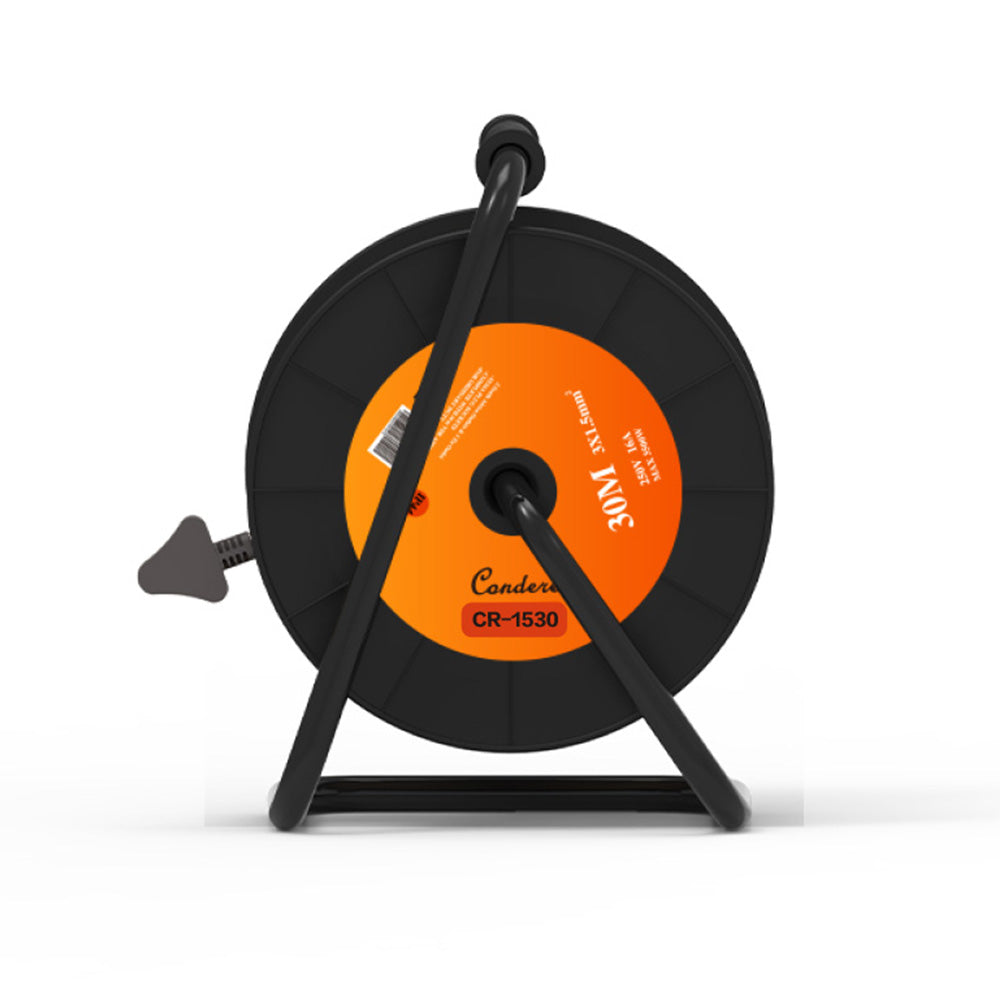30m Copper Extension Cord Reel – Electrical Cord Storage Reel with Fireproof Shell, 3500W Power Cord Reel, 3-Port Extension Cord Holder with Key Switch and Child Protection