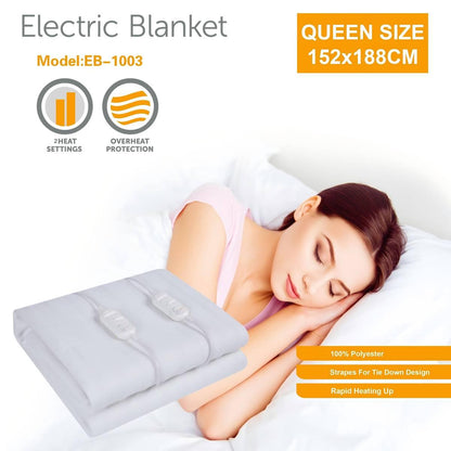 Electric Blanket EB-1003, 152x188 Heated Blanket with 2 Controllers, Polyester Heating Blanket Throw
