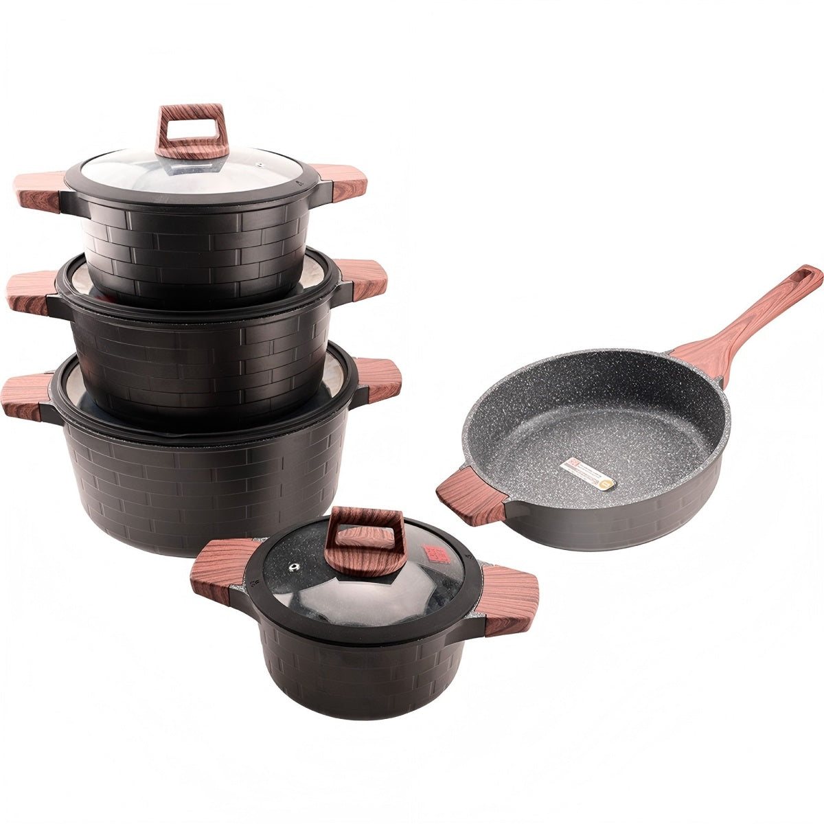 10pcs Golden Brick Cookware Pot Set SNCJ002 – Die-Cast Aluminum, Induction Bottom